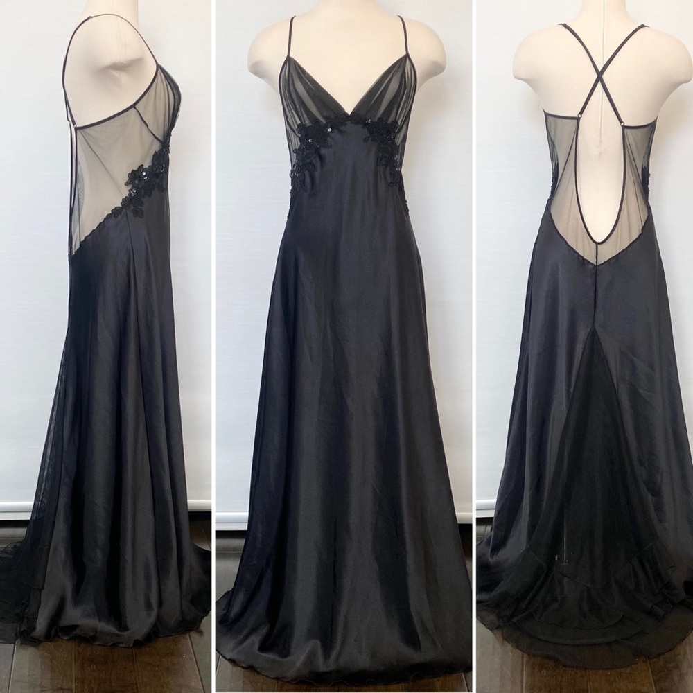 🌺SOLD🌺 Y2K Frederick’s of Hollywood Silky Sheer Black Maxi Gown Slip Dress - Picture 10 of 10